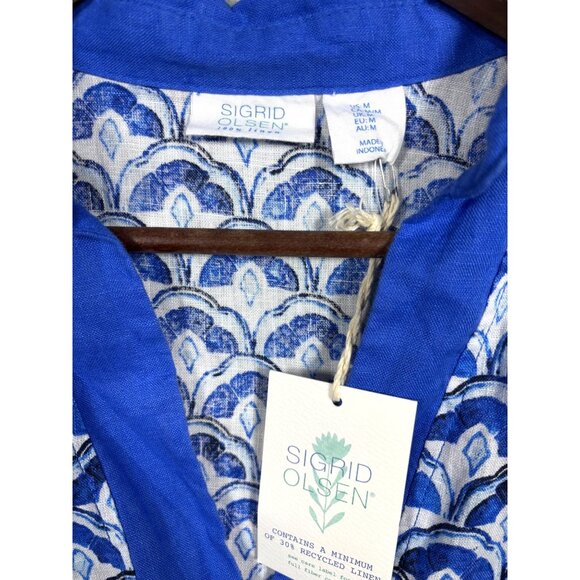 Sigrid Olsen Womens Blouse M Linen Blend Blue Beachy Tunic Santorini - Picture 2 of 5